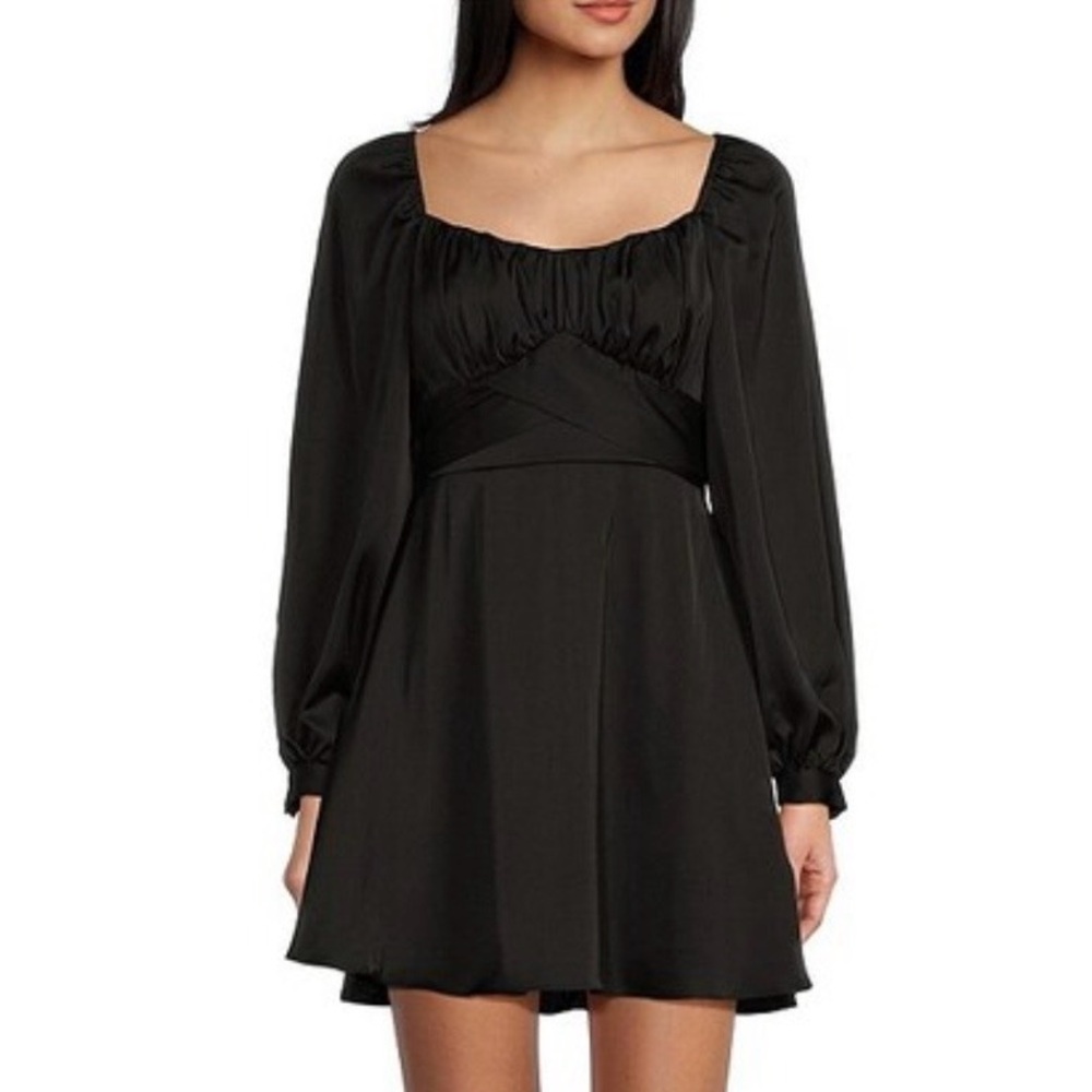 🆕 B. Darlin Black Satin Mini Dress Cocktail Party Holiday Evening Fit Size 15/16